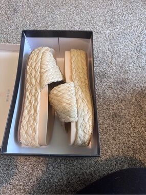 Nine West Natural Braided Platform Slide Sandals